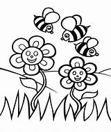 Coloring Spring Flower Pages Bee Kids Bees Printable Garden Color Cute Leaf Clipart Flowers Sheet Cartoon Cliparts Print Pot Drawing sketch template