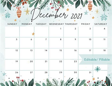 december calendar template customize  print