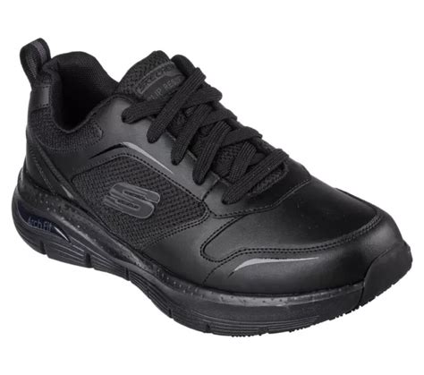 skechers work shoes men black arch fit slip resistant leather air