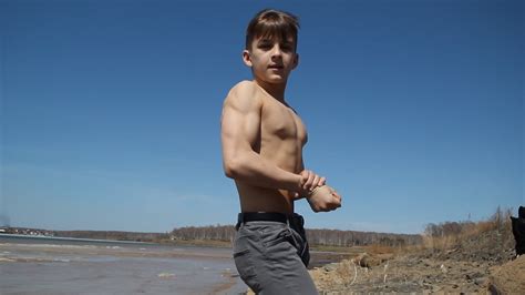 amazing kid bodybuilder flexing  lake  showing  progress youtube