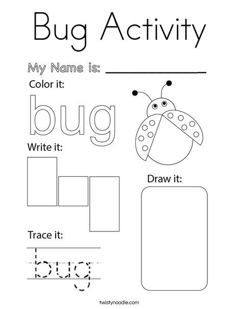 bug activity coloring page twisty noodle