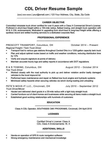 truck driver resume sample resume companion resume sample resume