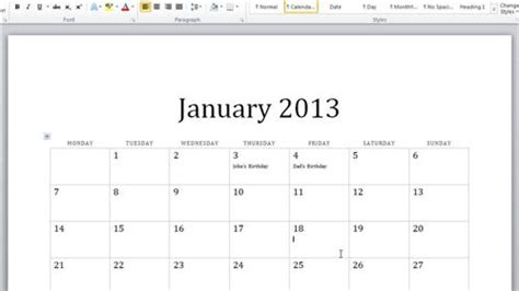 create calendar  word howtech
