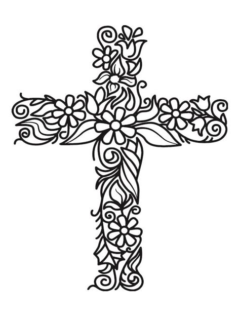 flowery easter cross coloring page  printable coloring pages  kids