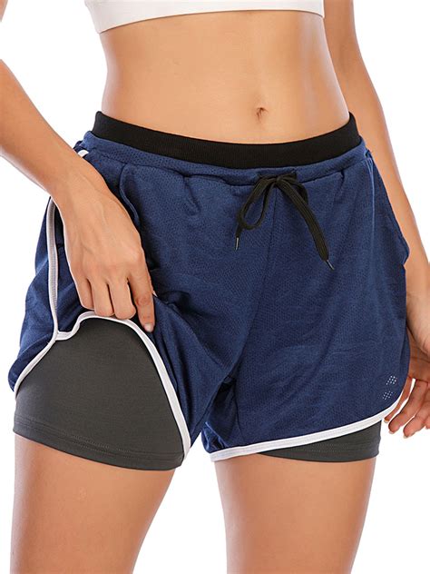 womens quick dry double layer running yoga shorts activewear sport shorts workout exercise