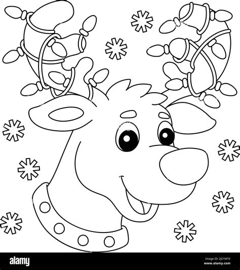 christmas reindeer head coloring page  kids stock vector image art