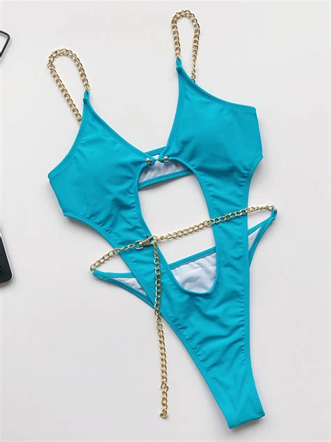 sexy monokini swimsuits for women white cut out chain summer beach