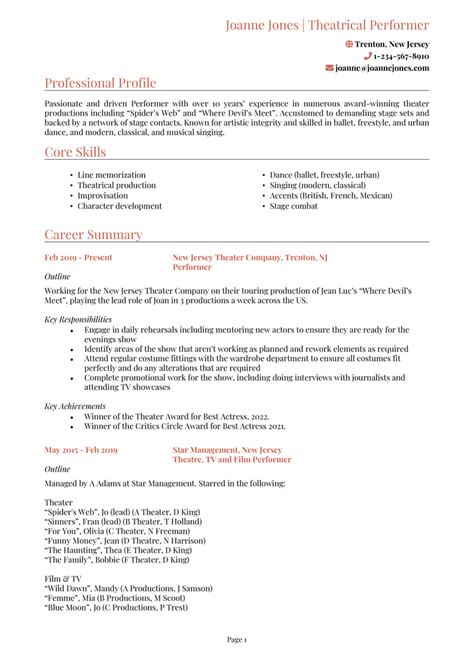 theater resume  guide  resume template