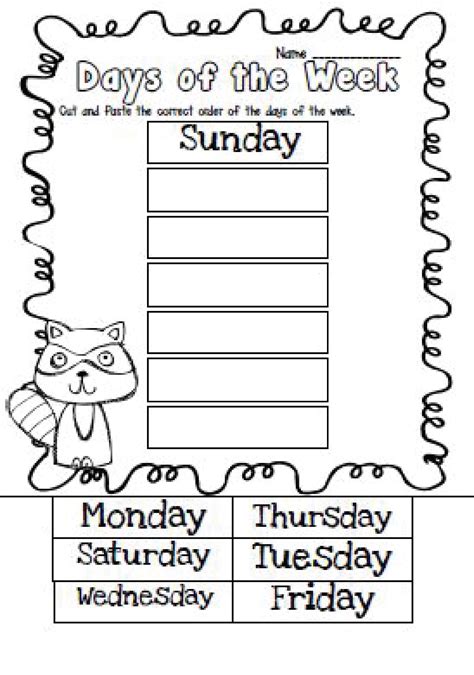 printable days   week worksheets