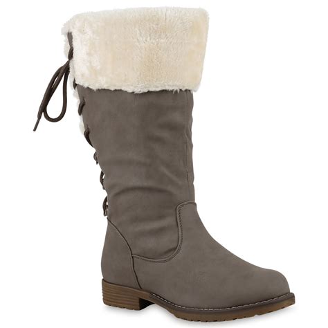 warm gefuetterte damen stiefel kunstfell winterstiefel boots  ebay