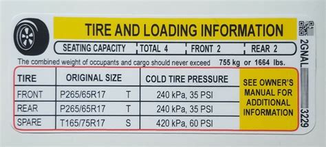 gm tire pressure label  vin number  qr code  scan httpwwwvinslabelscom