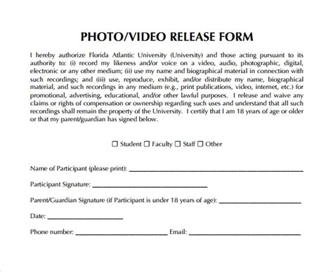 video release forms sample templates