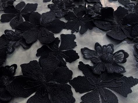 black 3d big flower embroidery lace fabric 3d lace and embroidery