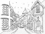 Coloring Christmas Town Arch Drawing Drawings Keyhole Digi Adult Small Pages Sketches Adults Designlooter Colouring Color Template Motivet sketch template