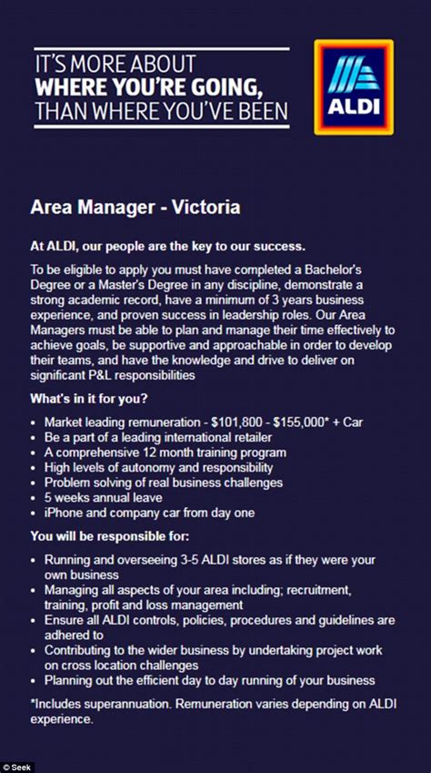 aldi job starting salary  area manager  phone company car daily mail