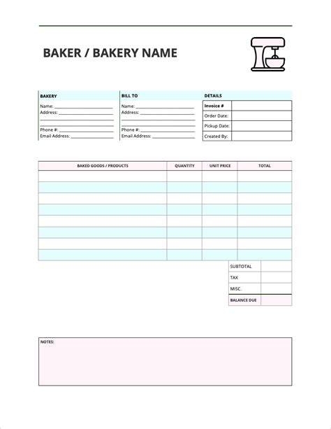 bakery invoice template  word excel  bakery invoice