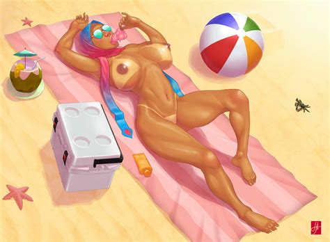 rule 34 beach breasts female hijab hijabolic large breasts lying navel nipples nude solo