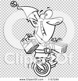 Carrying Elf Coloring Unicycle Gifts Christmas Outlined Clipart Cartoon Vector Toonaday sketch template