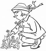 Coloring Pages Girls Flowers Girl Picking Kids Sheets Flower Colouring Printable Spring Bluebonkers Children Print Vintage Little Activities Boys Para sketch template