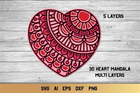 3d layered heart mandala multi layer heart svg cut file 684823