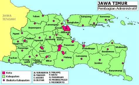 peta administrasi provinsi jawa timur indonesia gambar daerah