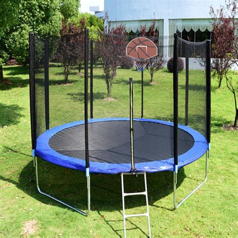 ft trampoline upgraded outdoor  trampoline  safety enclosure basketball hoop