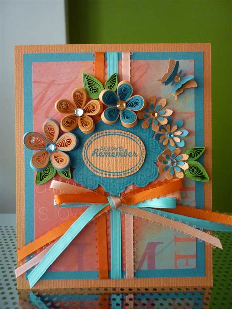 handmade greeting turquoise paper quilling card