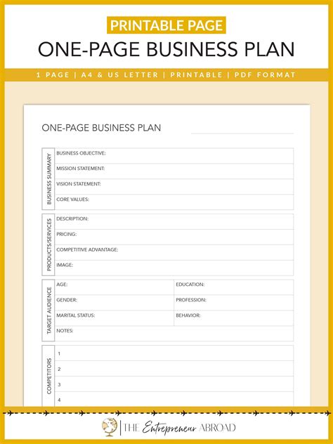 page business plan printable business planner etsy
