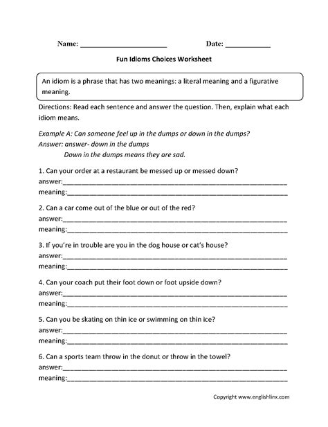 idioms worksheets fun idioms choices worksheets