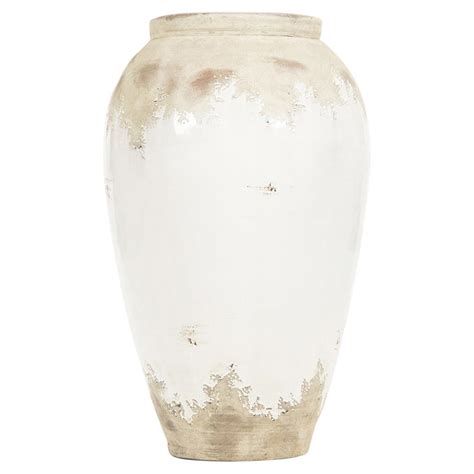 Siena White Rustic Distressed White Ceramic Floor Vase