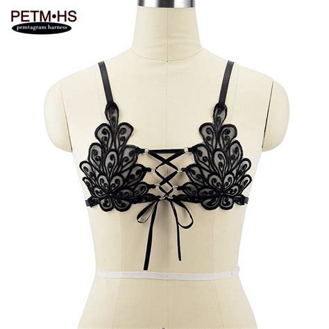 Womens Sexy Lace Sheer Cage Bralette Black Elastic Body Harness