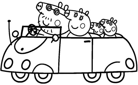 hd peppa pigs car coloring pages transparent png image