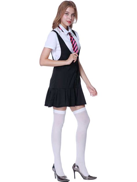 Ladies Sexy School Girl Fancy Dress Costume Stockings St Trinians