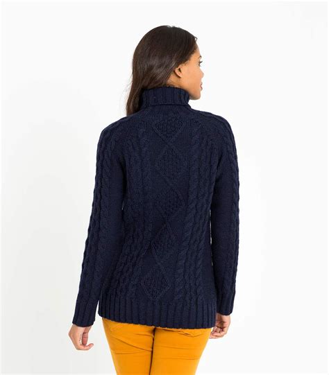 Pullover Mit Aran Muster Und Rollkragen Aus Reiner Wolle Für Damen