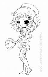 Chibi Coloring Yampuff Deviantart Pages Girl Lineart Kids Digi Stamps Artist sketch template