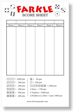 farkle score sheet   printable farkle rules score cards