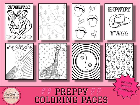 preppy coloring pages printable easy aesthetic coloring pages