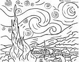Gogh Van Starry Night Vincent Coloring Pages Paintings Supercoloring Artwork Painting Famous Para Kids Colorear Sheets Colorir Color Printable Line sketch template