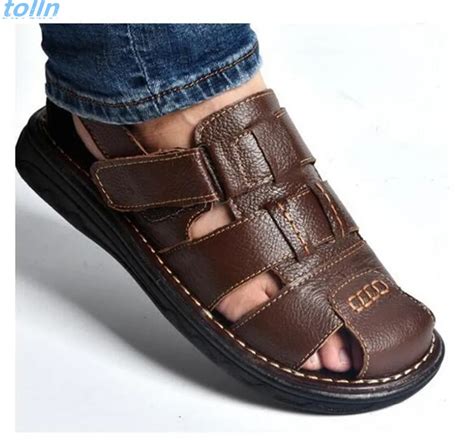 shipping summer mens sandals slippers genuine leather sandals
