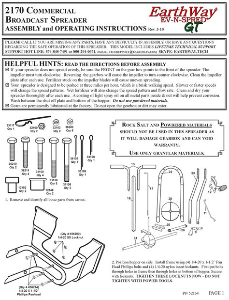 earthway  assembly  operating instructions manual   manualslib