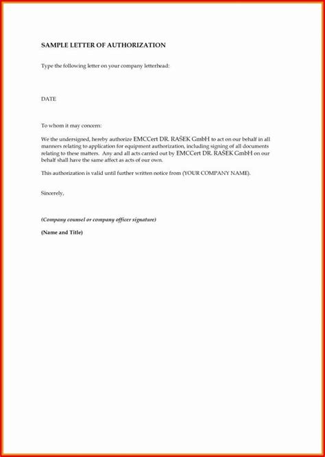 sample  authorization letter examples template
