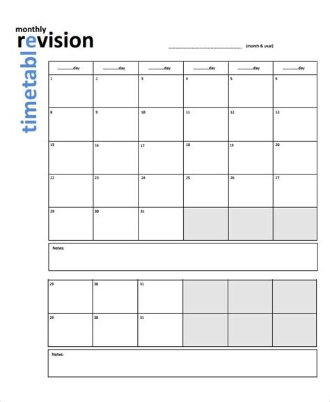 sample revision timetable template  timetable template