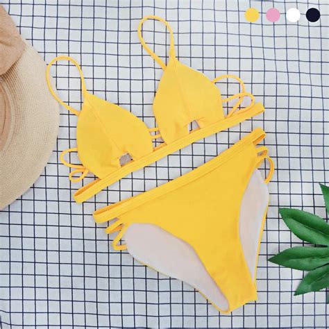 Sexy Triangle Bandage Bikinis Women Push Up Brazilian Bikini Set Hollow