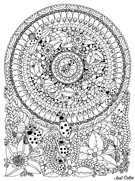 vector illustration zen tangle ladybug   flower mandalas adult