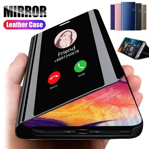 luxury smart clear view plating mirror phone case flip leather cover