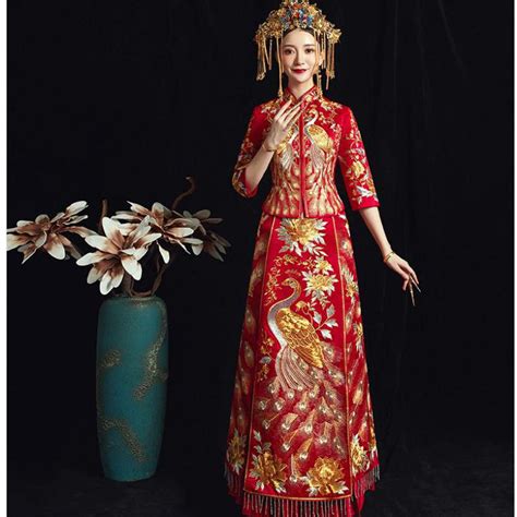 chinese red traditional dress embroidery qipao vintage mandarin collar