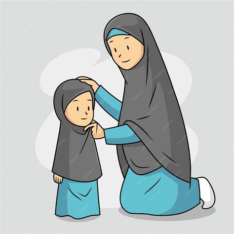 Premium Vector Muslim Mother Wearing Hijab For Her Daughter