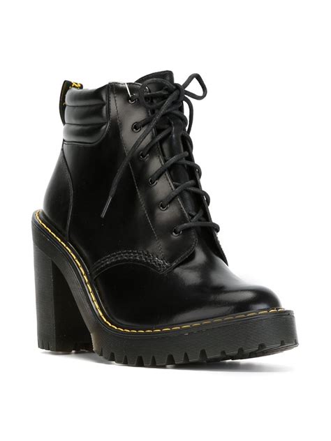 dr martens chunky heel lace  leather boots  black lyst