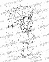 Girl Coloring Umbrella Rainy Stamp Days Digital sketch template