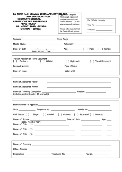 fa form no 2 application for non immigrant visa republic of the